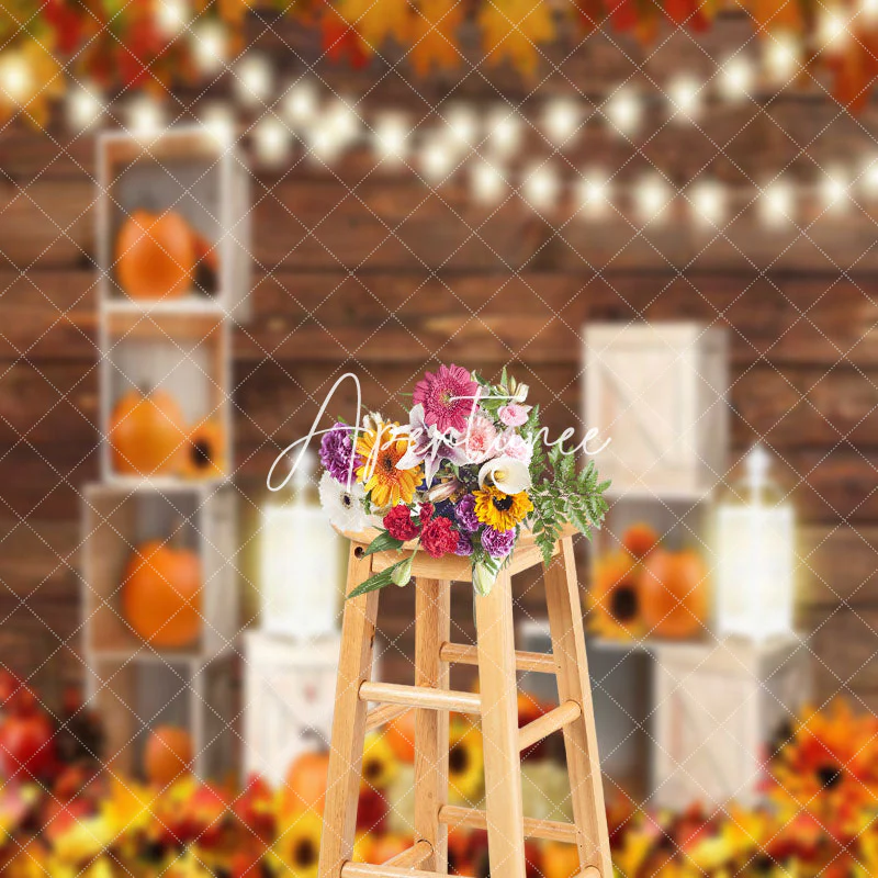 Autumn Wooden Pumpkins Maple Thanksgiving Backdrop - Image 3