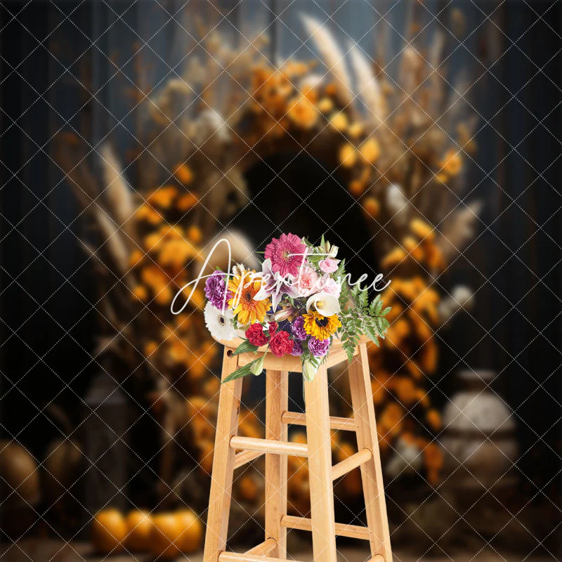 Boho Floral Feather Pumpkins Autumn Photo Backdrop - Image 3