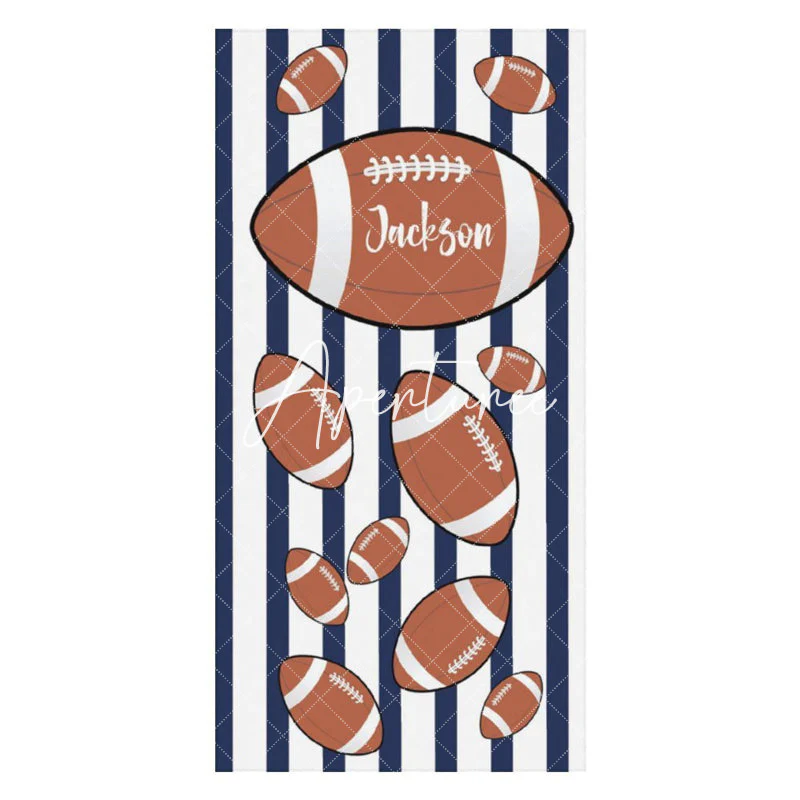 Custom Name Black White Stripe Rugby Men Beach Towel - Image 3