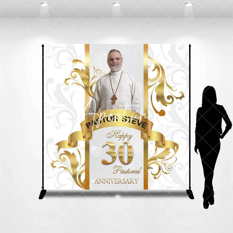 Custom White Gold 30th Pastoral Anniversary Backdrop - Image 3