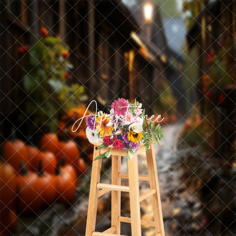 Muddy Path Leaf Pumpkins Bokeh Autumn Photo Backdrop - Image 3