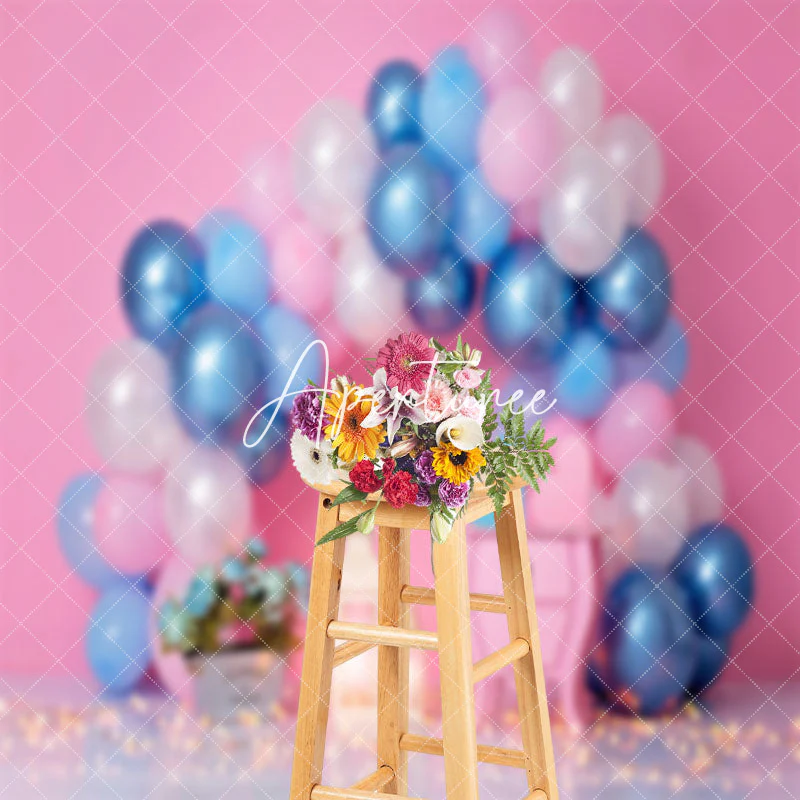 Pink Blue Arch Balloons Birthday Cake Smash Backdrop - Image 3